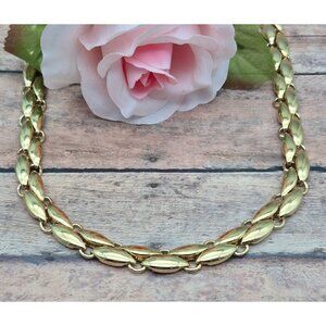 Shiny Gold Tone Double Link Lay Flat Collar Necklace Retro 16" or 18" Extender